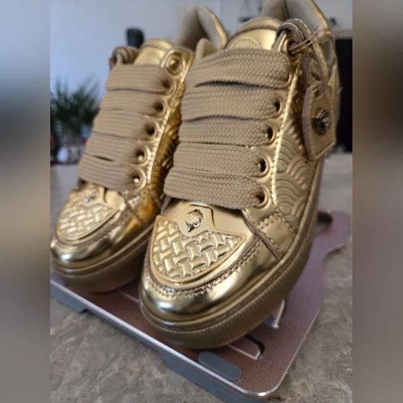 Kurt Geiger London Southbank Tag Platform Sneakers in metallic gold.  Size 37 - Picture 4 of 12